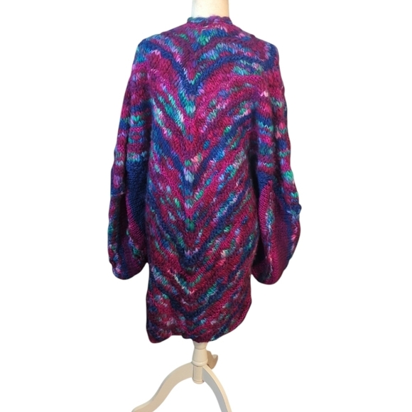 Hand knit artsy Warm oversized chunky Quality colorful plus size cardigan sz 3X - Picture 3 of 12